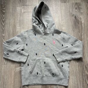 Ralph Lauren Pink Pony Gray Hoodie 20th Anniversary All Over Print Girls SZ M